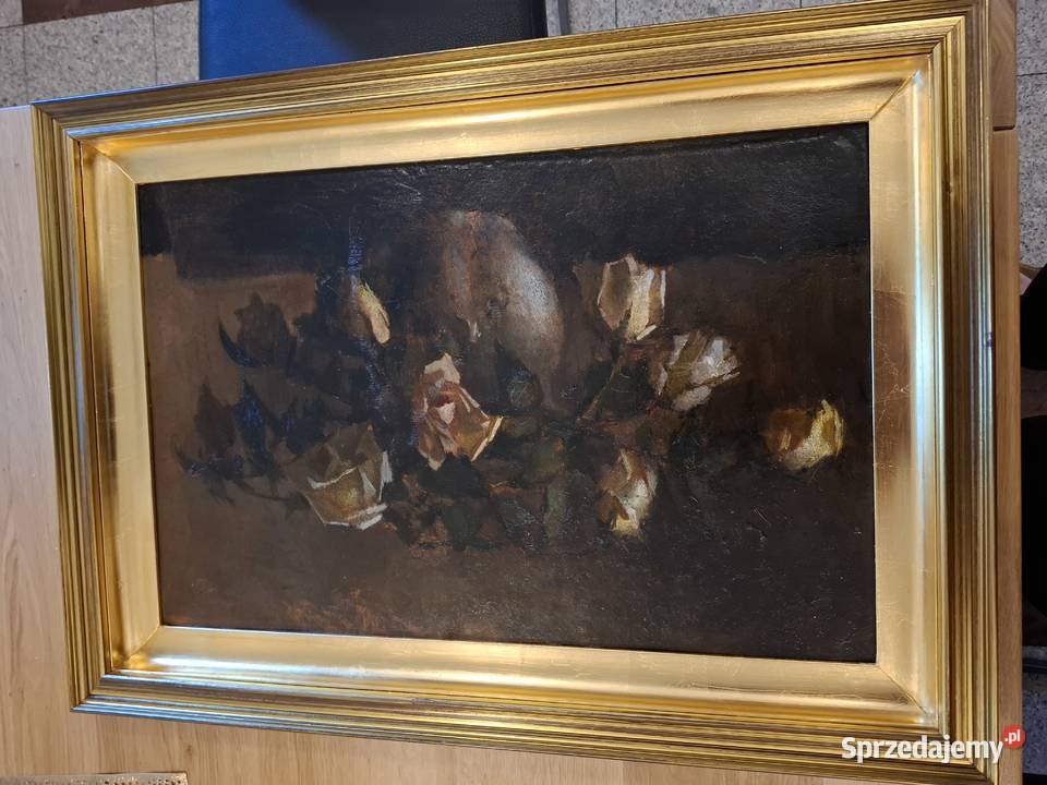 Obraz olejny Róże w wazonie Wacław Bielawski Malarstwo łódzkie Łódź