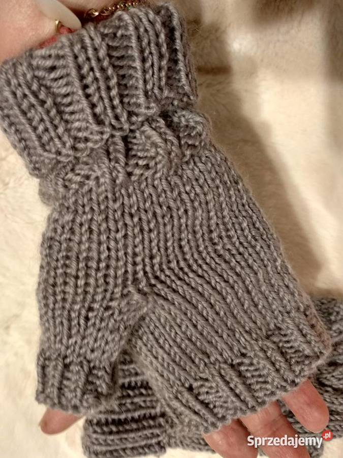 Rękawiczki mitenki szare wełna Dla kobiet Warszawa