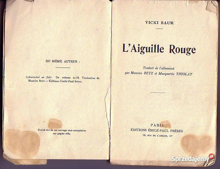 257 LAIGUILLE ROUGE VICKI BAUM Czyrna