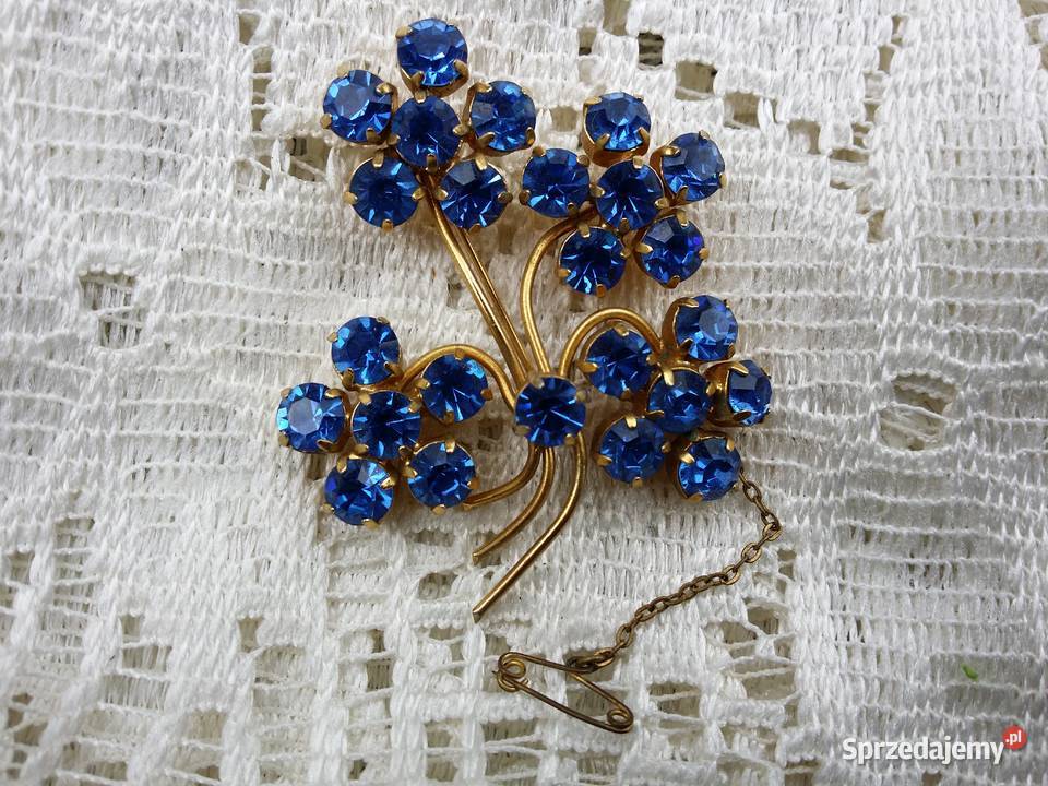 Stara broszka niezapominajki z łańcuszkiem Ochojno