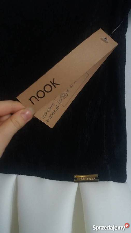 Sukienka białoczarna koronka 36S Nook Nowa Rozkloszowana Legionowo