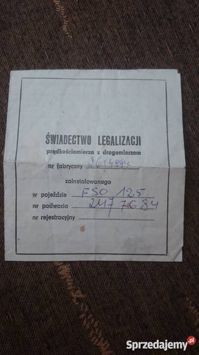 Świadectwo legalizacji prędkościomierza FIAT Ostrów Wielkopolski sprzedam