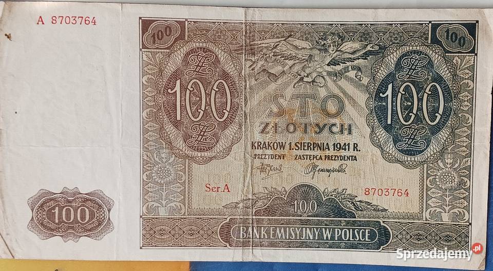100 złotych 1 VIII 1941 rKraków seria A Konin