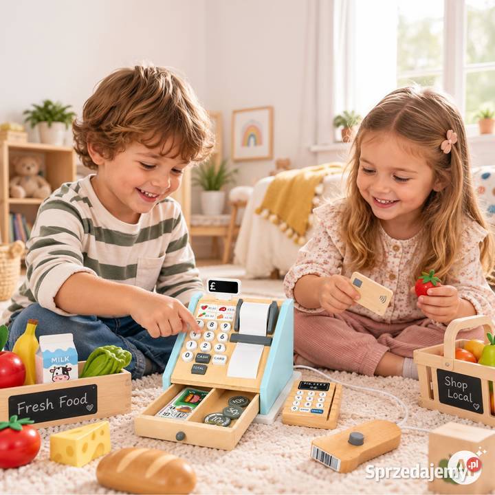 Drewniana kasa fiskalna dzieci ECOTOYS zabawa w