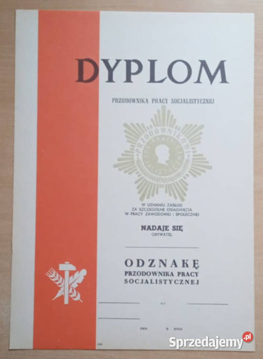 Dyplom Przodownika Pracy Socjalistycznej PRL łódzkie Aleksandrów Łódzki