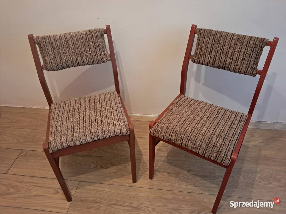 Krzesła drewniane z beżowym obiciem 2 Vintage do Kraków