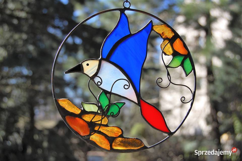 Niebieski rajski ptak z bursztynem bałtyckim Lublin