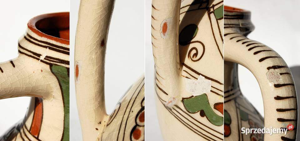 Stary dzban gliniany malowany bułgarski Bułgaria wielokolorowy