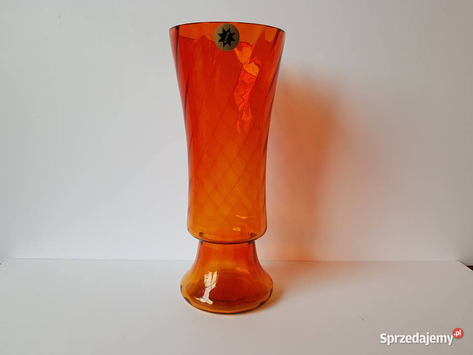 Kanelowany wazon z naklejką Watra kolorowe szkło Dąbrowa Górnicza