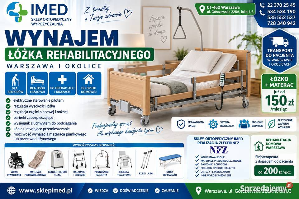Wynajem łóżek rehabilitacyjnych Warszawa sprzedam