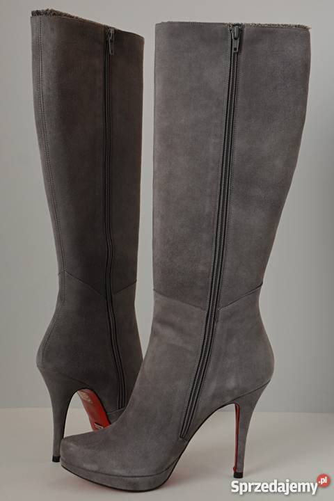 LUX SZPILKA i PLATFORMA szary zamsz skóra kozaki skóra Białystok