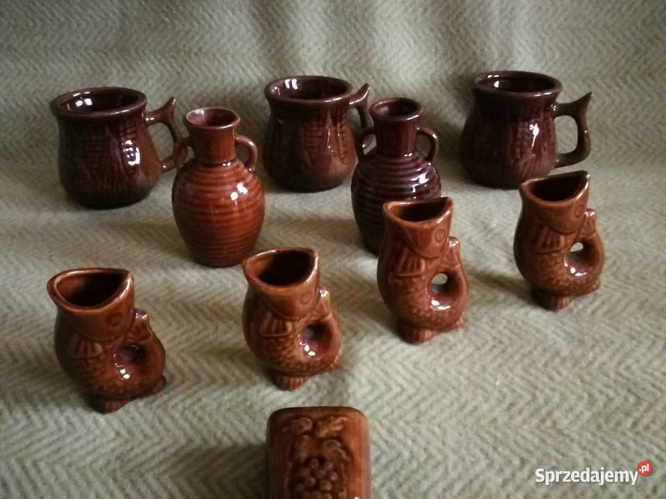 Dzbanek 6 kubków kamionka Cepelia PRL 2 zestaw zachodniopomorskie Szczecin sprzedam
