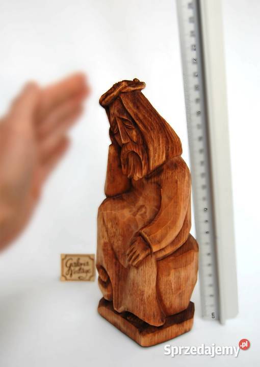 Jezus Chrystus frasobliwy rzeźba drewniana brązowy