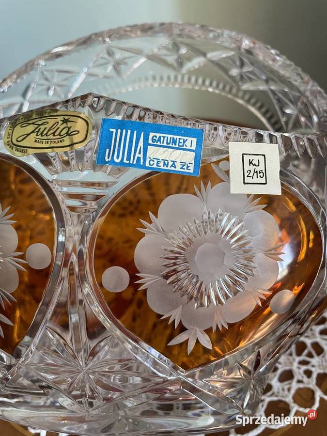 Koszyk z krysztalu palony i grawerowny na kwiaty Porcelana i szkło dolnośląskie Jelenia Góra