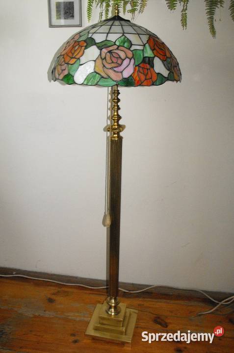 Piękna mosiężna lampa podłogowa klosz witraż w Skierniewice