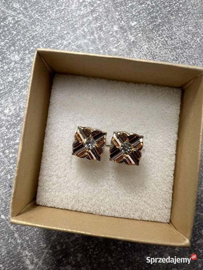 Kolczyk złoty srebrny z diamentem kwadratowy Jasło
