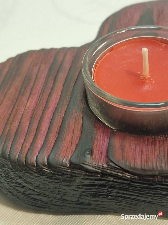 Świecznik drewniany serce purpurowy na tealight Sępopol sprzedam