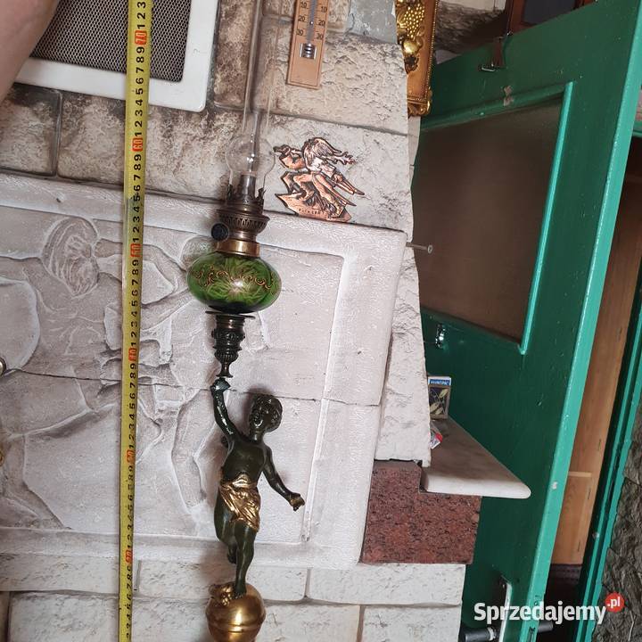 Figuralnasprawna lampa naftowa z brązu Antyki Wrocław