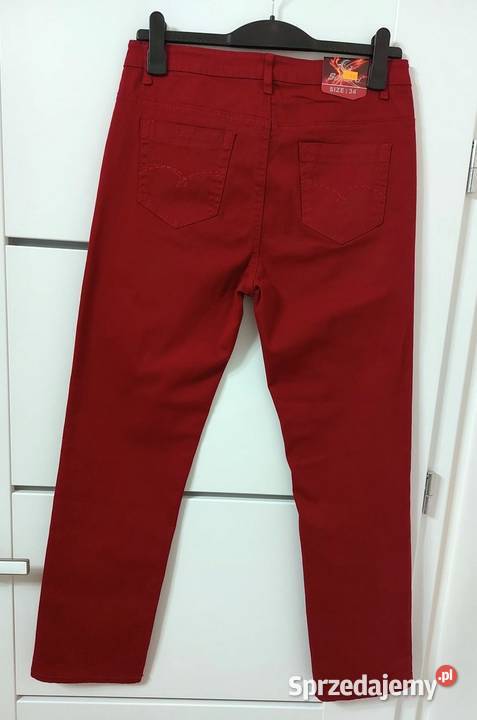 Spodnie Jeansy L 40 XL 42 ciemno czerwone Nowe z Długie Warszawa
