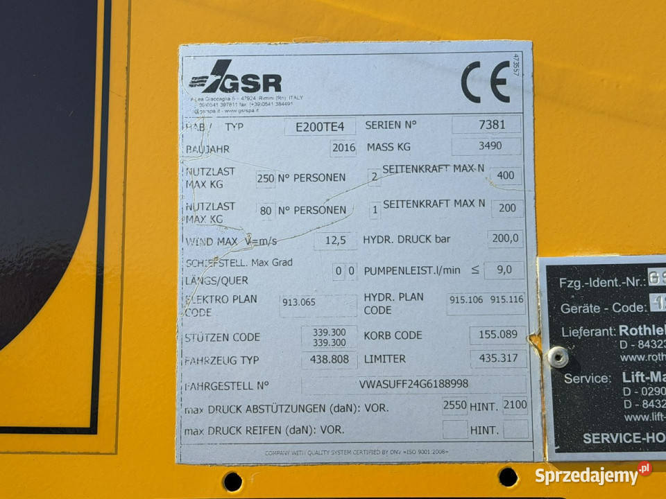 Nissan Cabstar Podnośnik Koszowy 20m GSR E200 Widełki