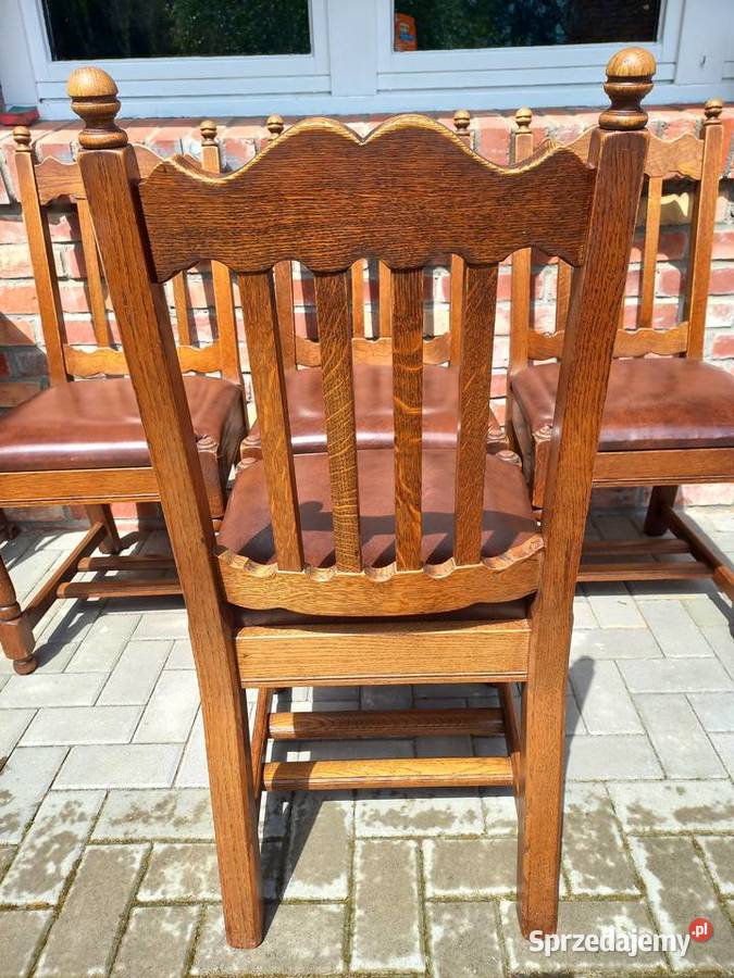 Krzesła dębowe drewniane ze skórzaną tapicerką 4 zachodniopomorskie sprzedam