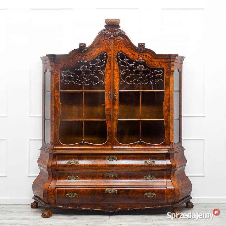 Stylowa Wysoka WITRYNA drewniana NeoBarok Orzech wielkopolskie Kalisz