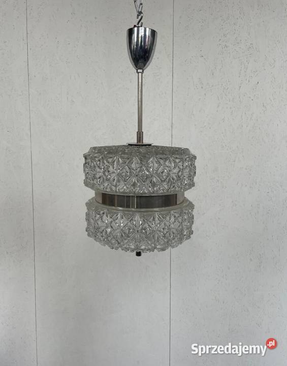 Retro lampa wiszaca z 1966 roku Krysztal metal dolnośląskie Lubań