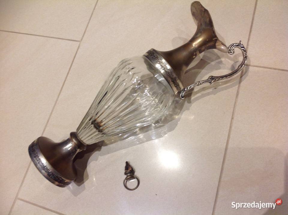 Stara Karafka Szkło Metal srebrzony Nowa Sól