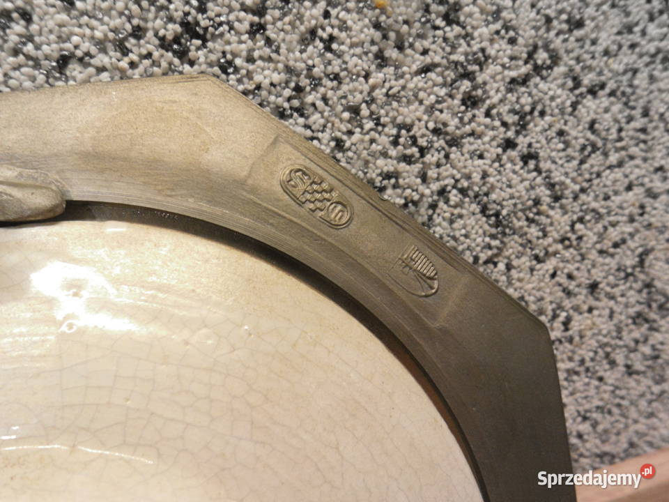 Ceramiczny talerz w oprawie cynowej wielkopolskie Raszków