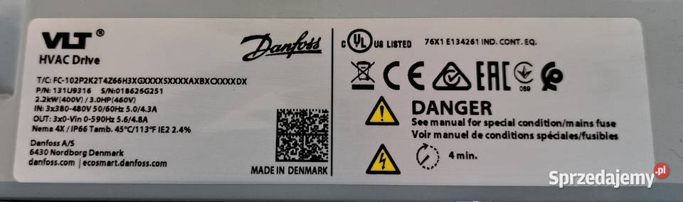 Falownik Danfoss FC102 22kW NOWY FV Pleszew sprzedam