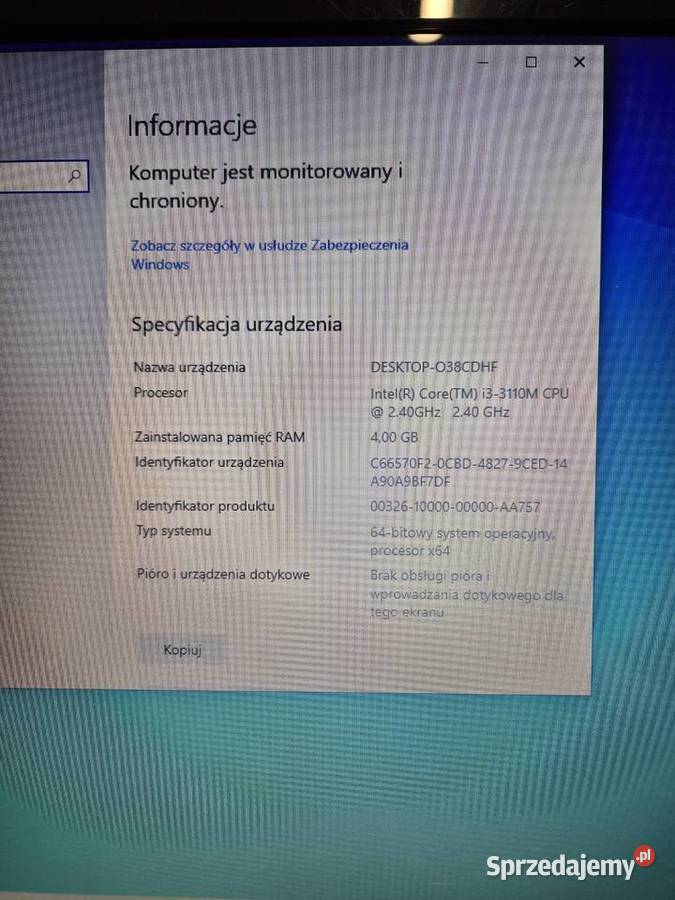 Laptop lenovo g780 uszkodzony prawy zawias Intel Core i3 śląskie Ruda Śląska