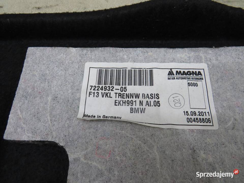 TAPICERKA ŚCIANY GRODZIOWEJ BAGAŻNIKA BMW 6 F13