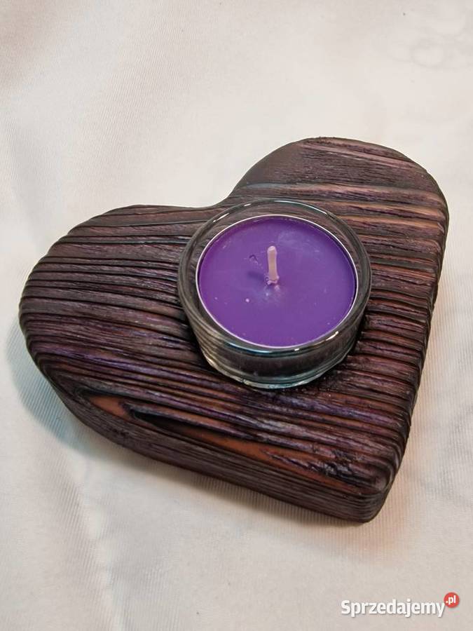 Świecznik drewniany serce śliwkowy na tealight Sępopol