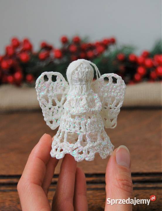 Anioł aniołek szydełkowy biały zawieszka brokat Lublin sprzedam