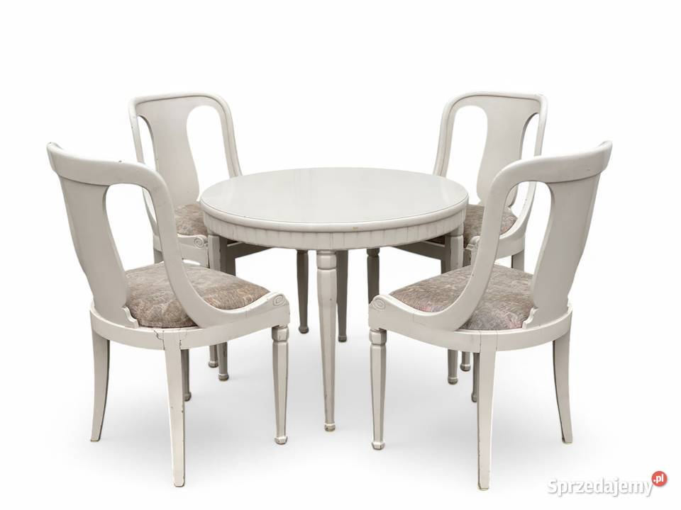 Stylowy biały stolik z czterema krzesłami