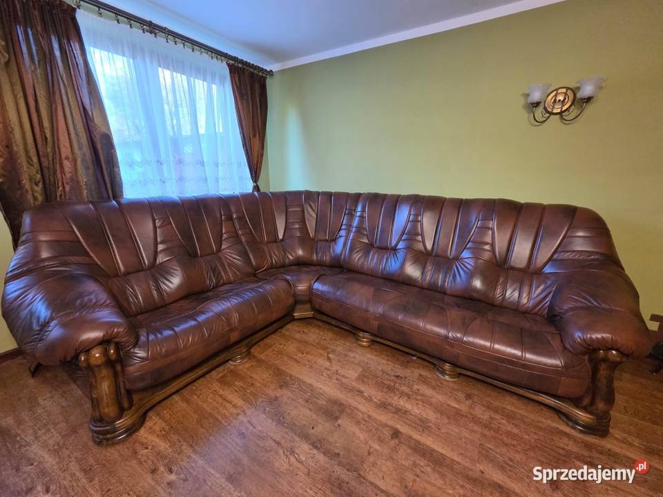 Skórzany Narożnik na stelażu dębowm Skóra