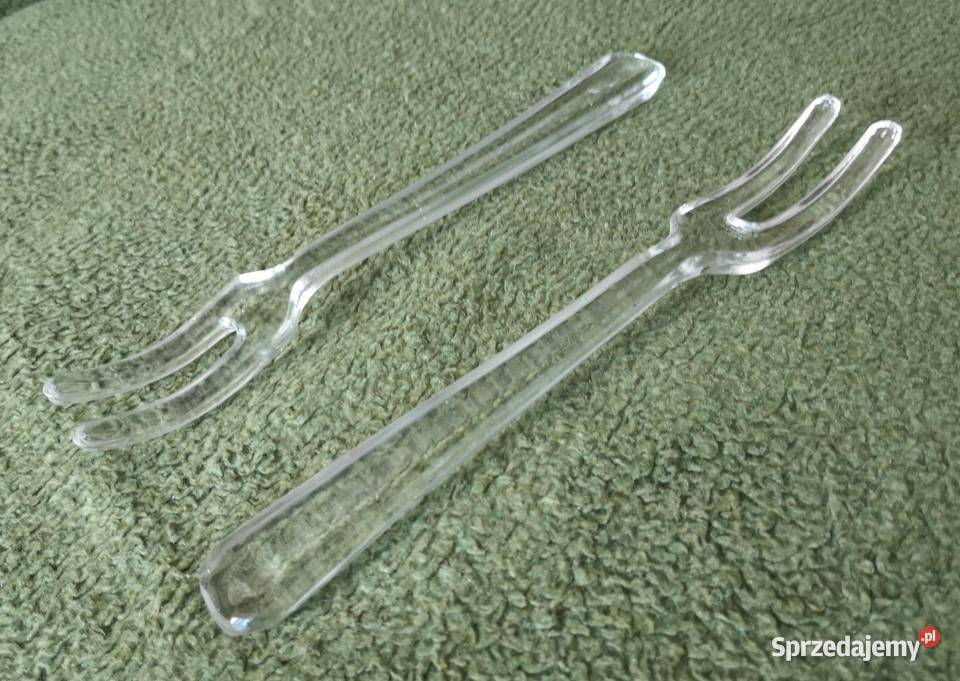 Dwa stare szklane widelce do sałaty Katowice