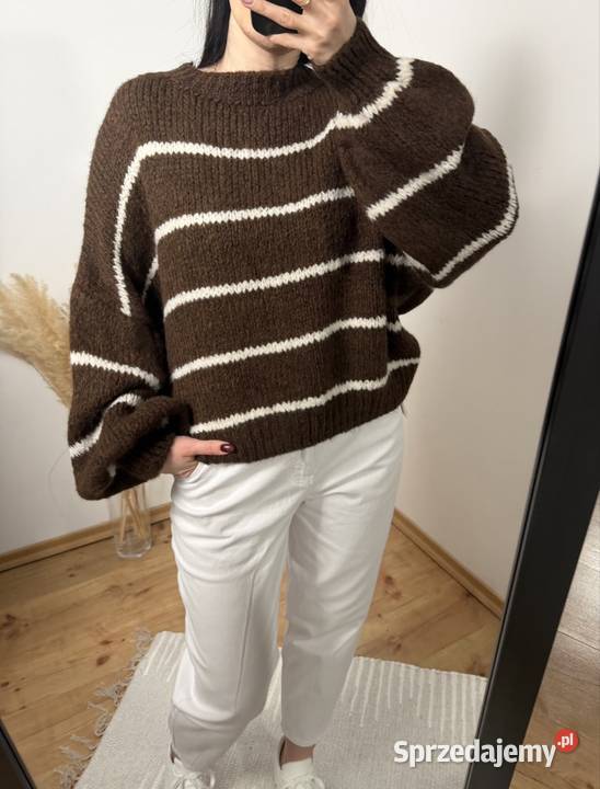 Cieplutki damski miękki sweter brązowy w białe Rozmiar uniwersalny Ostrzeszów