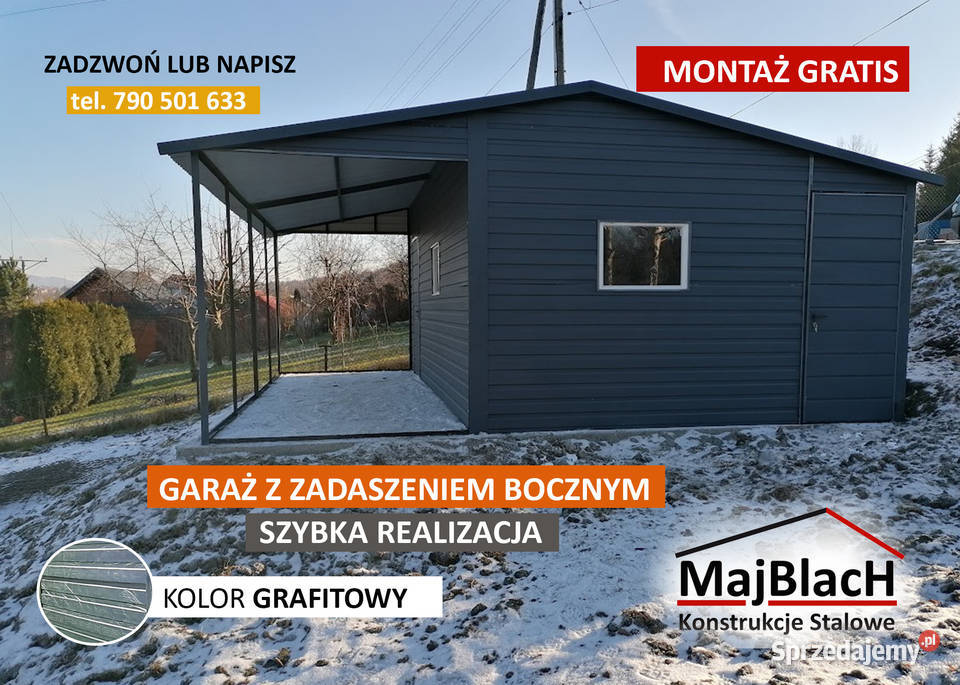 Garaż Blaszany GRAFITOWYzadaszenie okna Garaże Braniewo