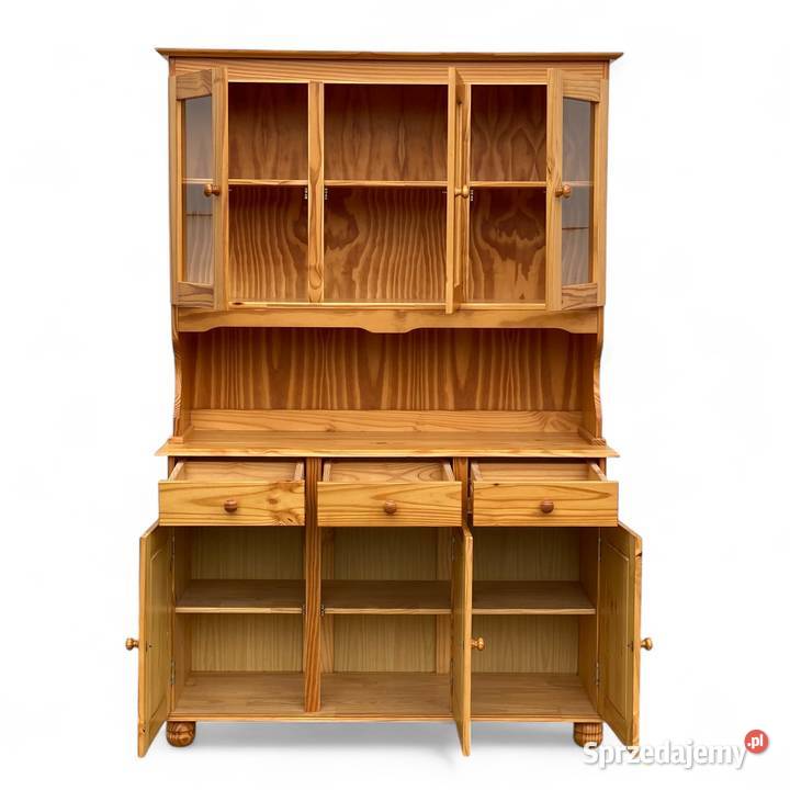 Sosnowy kredens kuchenny z witryną