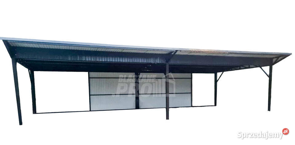 Wiata samochodowa 8x6m częściowa zabudowa rynna Legnica