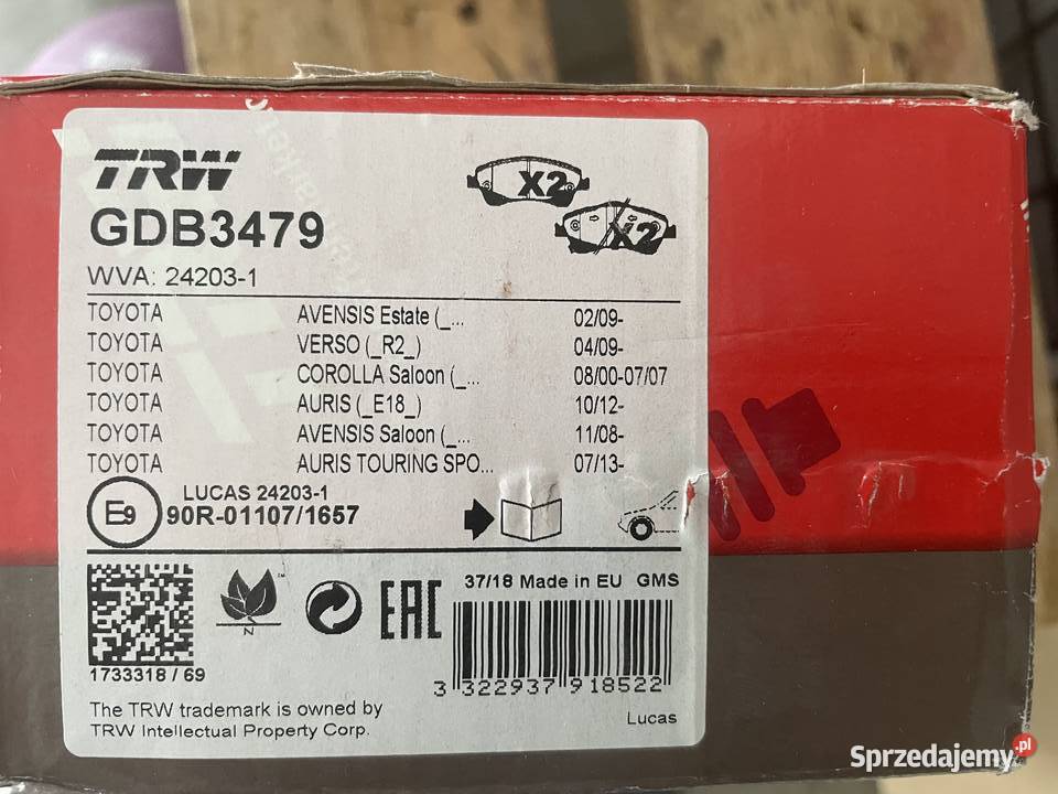 Klocki hamulcowe TRW 3479 Toyota