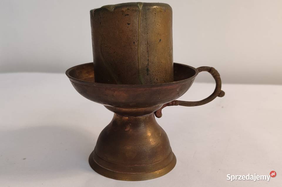 Stary mosiężny świecznik kaganer antyk Gdańsk