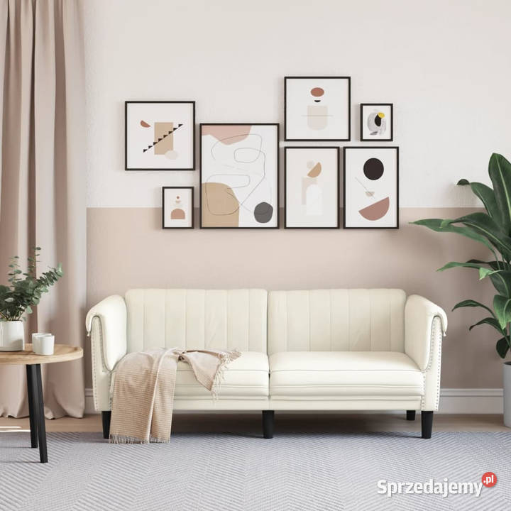 Sofa dwuosobowa kremowa aksamit WM372582 mazowieckie Warszawa