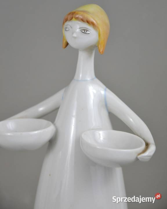 Look Kobieta z misami Hollohaza Węgry lata 60te Porcelana i szkło Bronisze