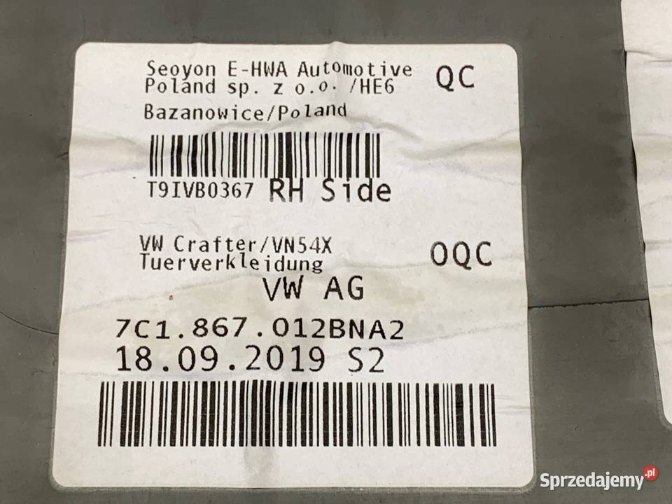 BOCZEK DRZWI PRAWY PRZÓD MAN TGE Bus TAPICERKA