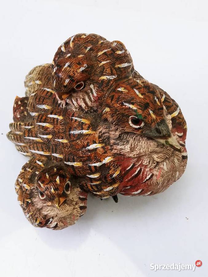 Rzeźba Figura Przepiórka z 3 Pisklętami Brąz