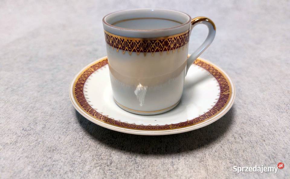 Kolekcjonerski duet filiżanka ornament złoccenia Porcelana i szkło Dobrzany sprzedam