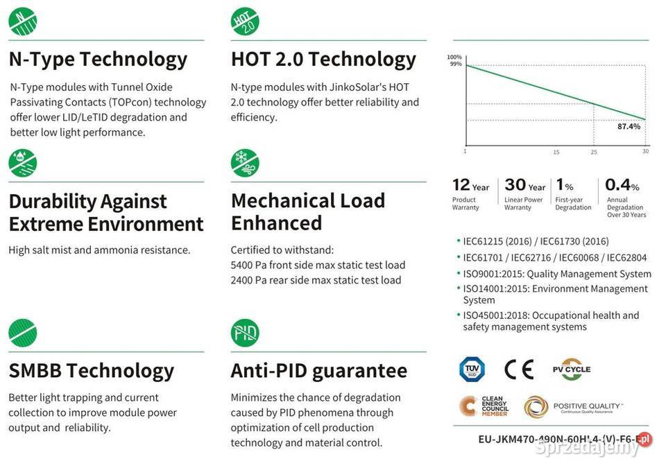 Panel Fotowoltaiczny JINKO 485W Silver Tiger Neo