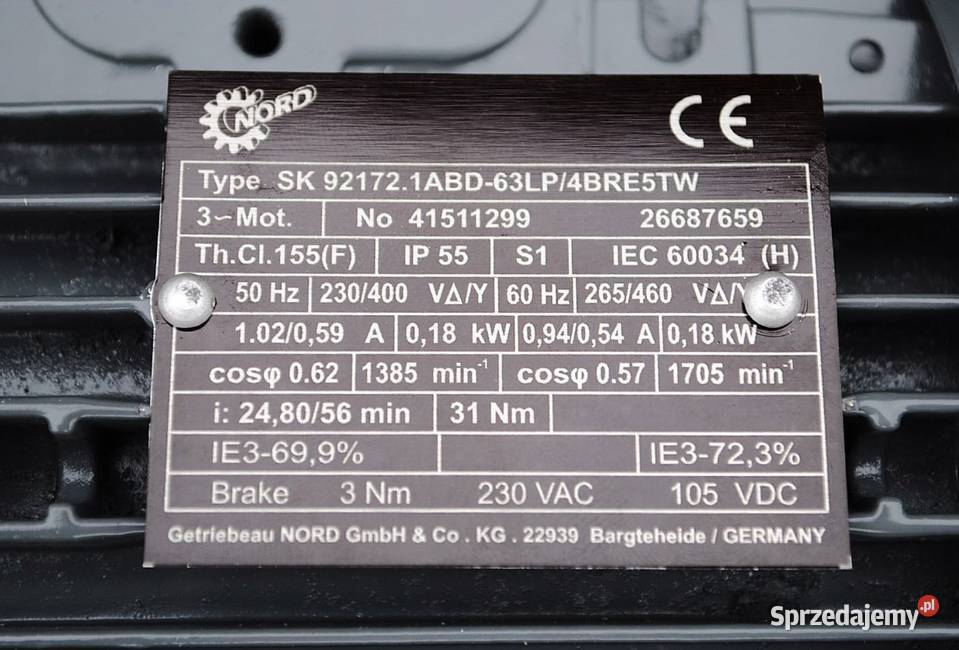 Motoreduktor kątowy 018kw 56obrmin NORD